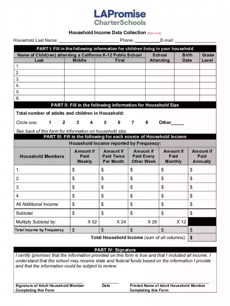 California Household Income Data Collection Form Preview on Page 1