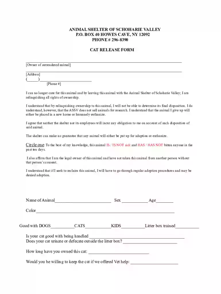 Cat release form odt Preview on Page 1