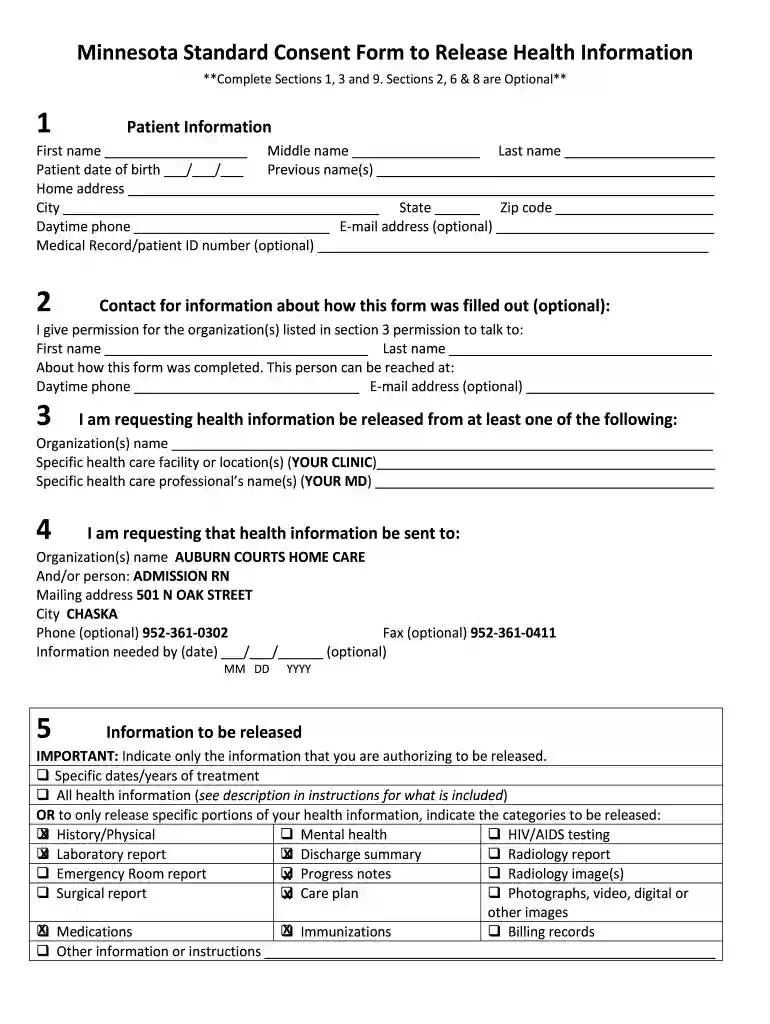 release of information form mn Preview on Page 1
