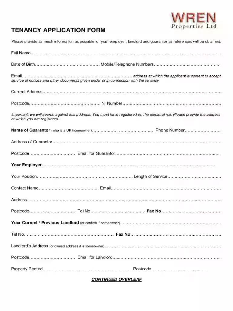 tenant application form template uk Preview on Page 1