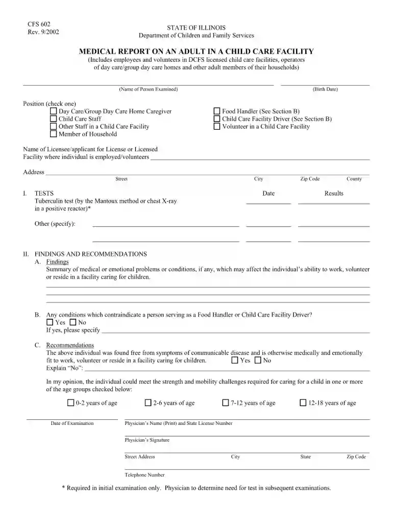 medical report on an adult in a child care facility Preview on Page 1