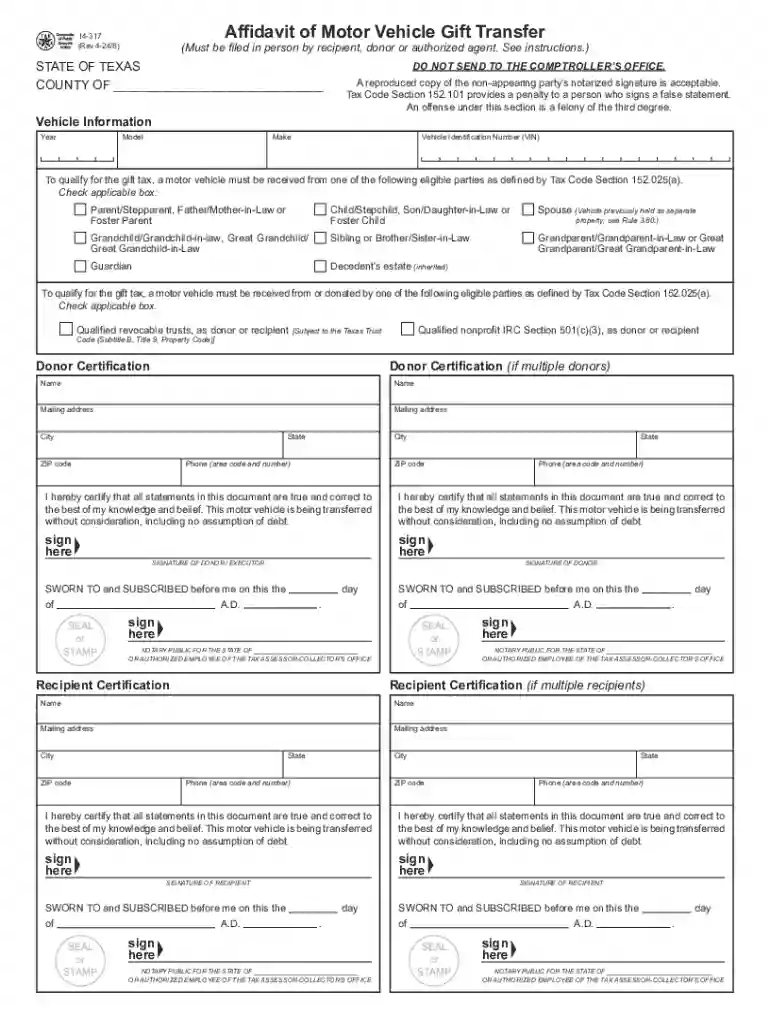texas gift transfer form Preview on Page 1