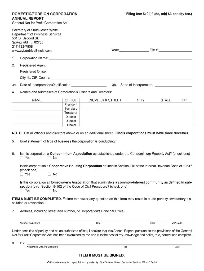 state of illinois domestic foreign corporation annual report Preview on Page 1
