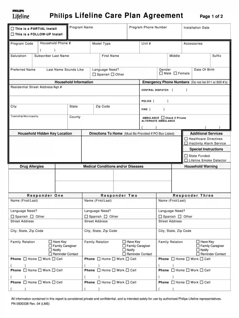 lifeline care plan agreement Preview on Page 1