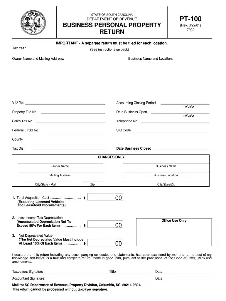 sc pt 100 2001 form Preview on Page 1