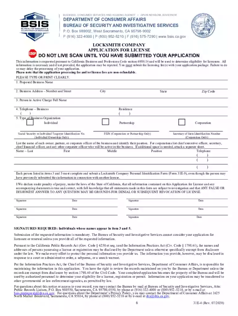 california locksmith license application Preview on Page 1