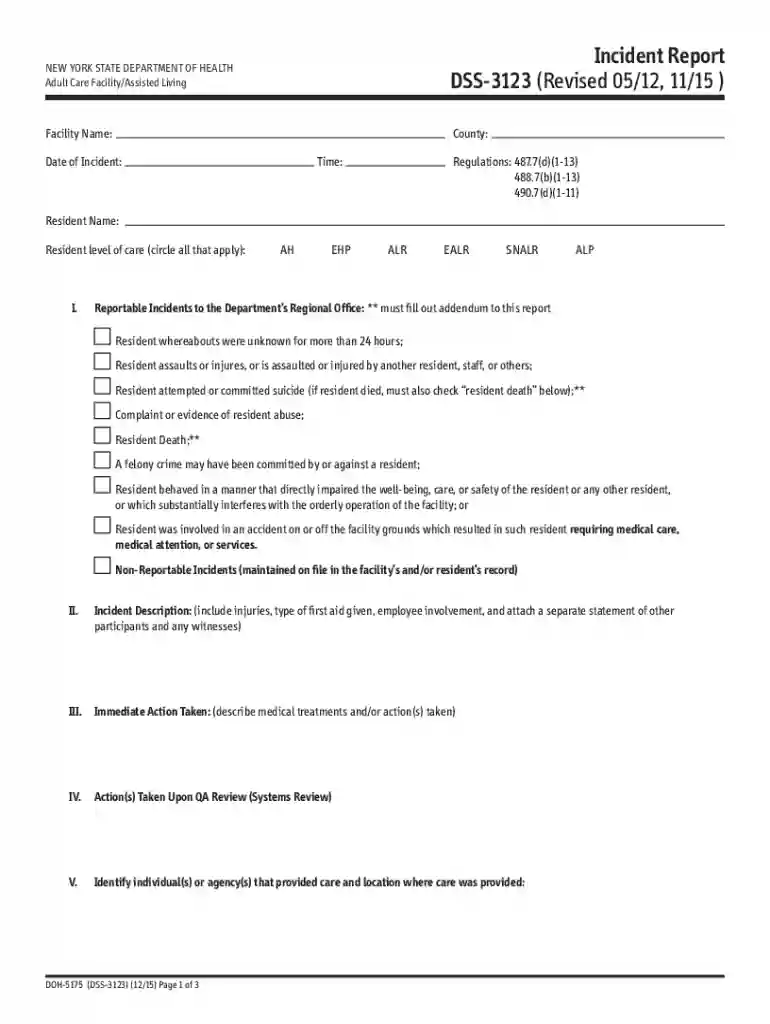 nys doh incident report form Preview on Page 1