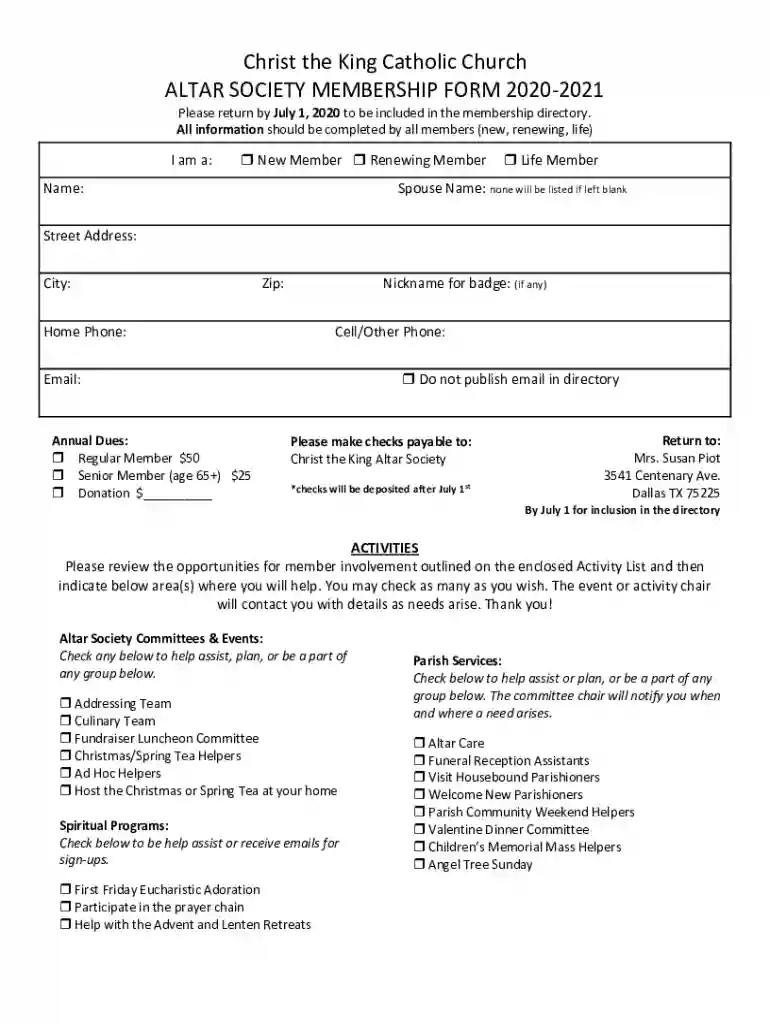 ALTAR SOCIETY MEMBERSHIP FORM 2020-2021 Preview on Page 1