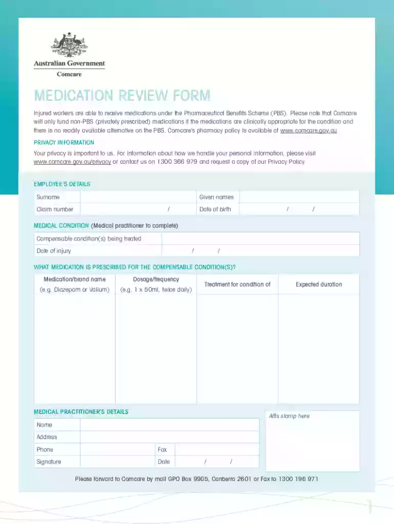 Medication Review form This form is used to claim medications for a compensable condition under the Preview on Page 1