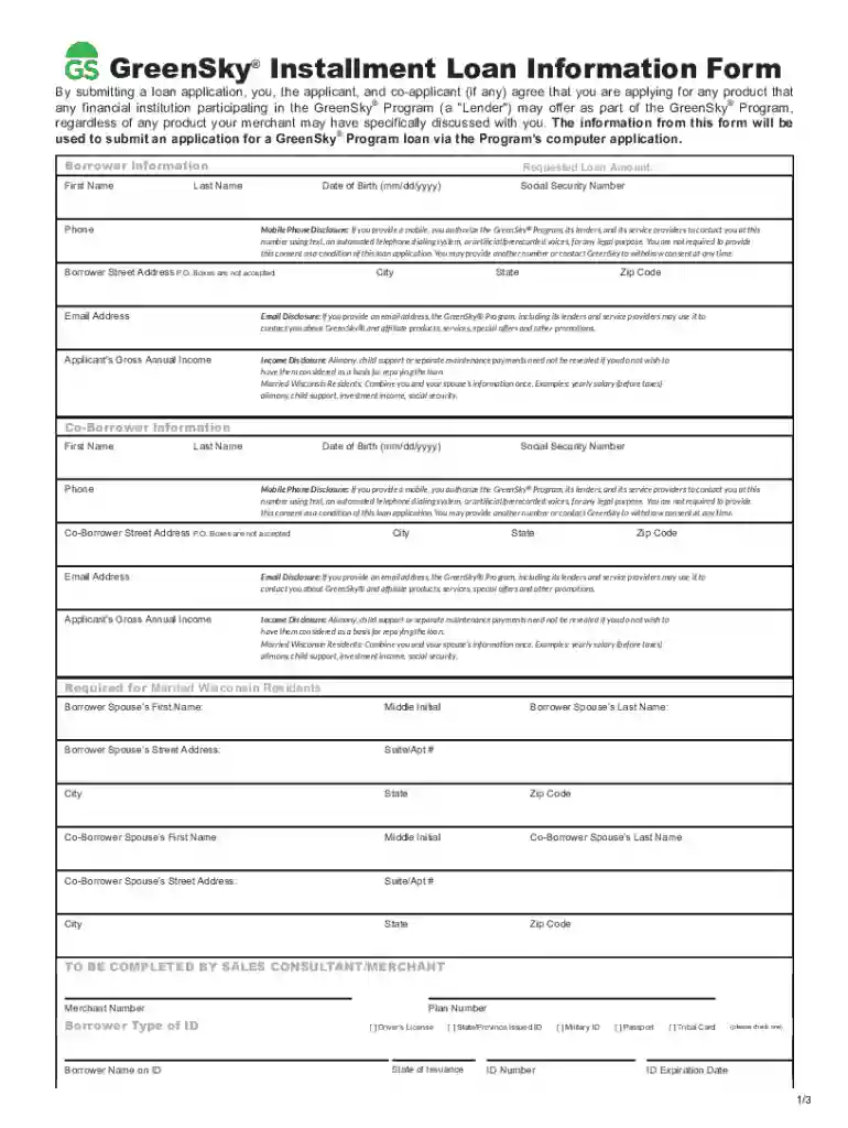 installment loan information form Preview on Page 1