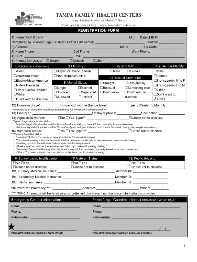 TFHC Pediatric Registration Form-English Preview on Page 1