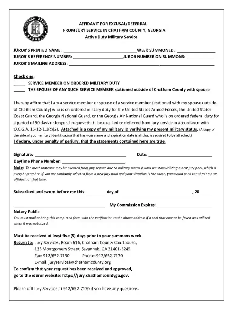 jury active affidavit excusal deferral Preview on Page 1