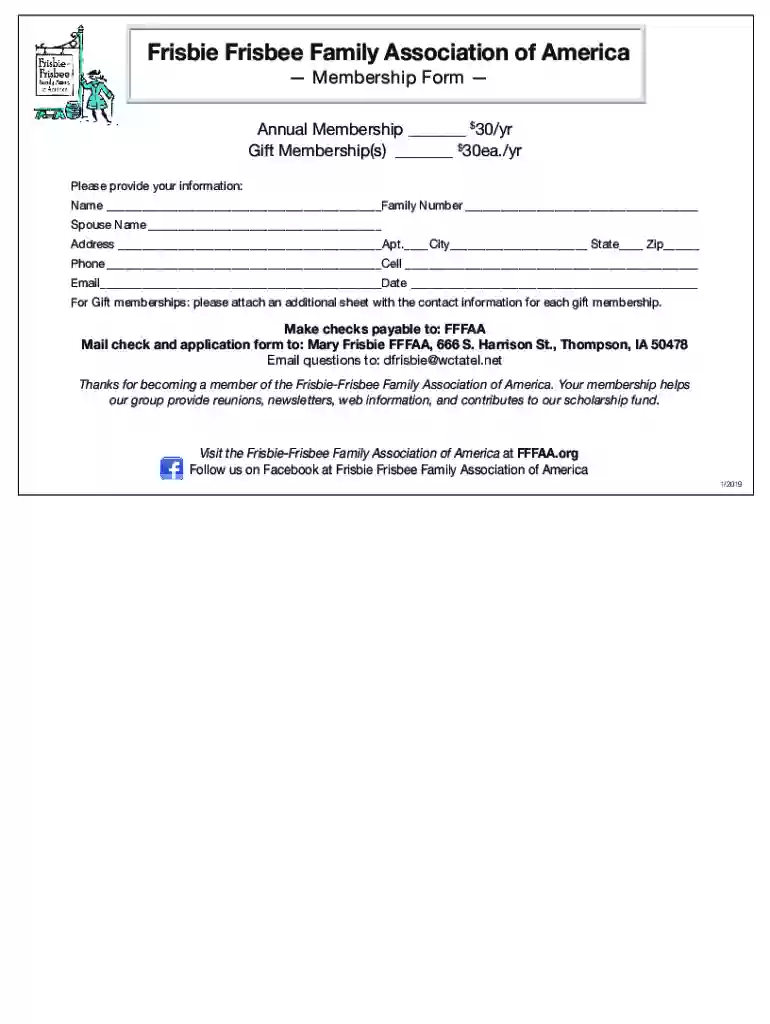Frisbie Frisbee Family Association of America Preview on Page 1