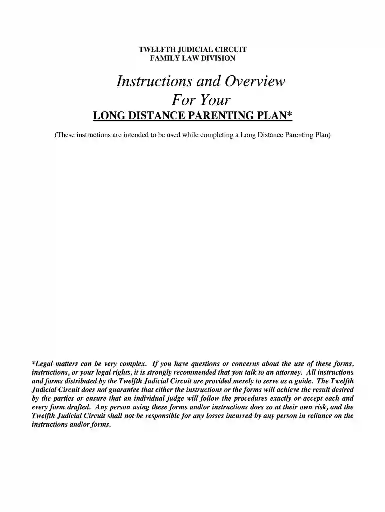 florida long distance parenting plan Preview on Page 1