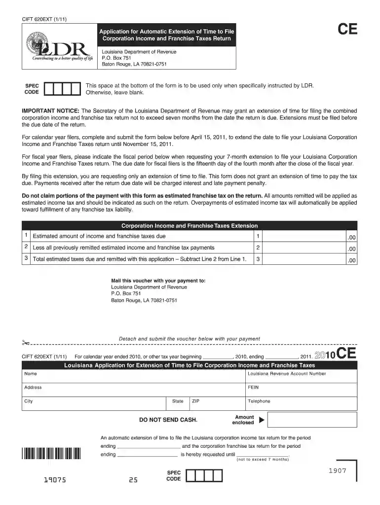 form 620ext for la 2010 Preview on Page 1