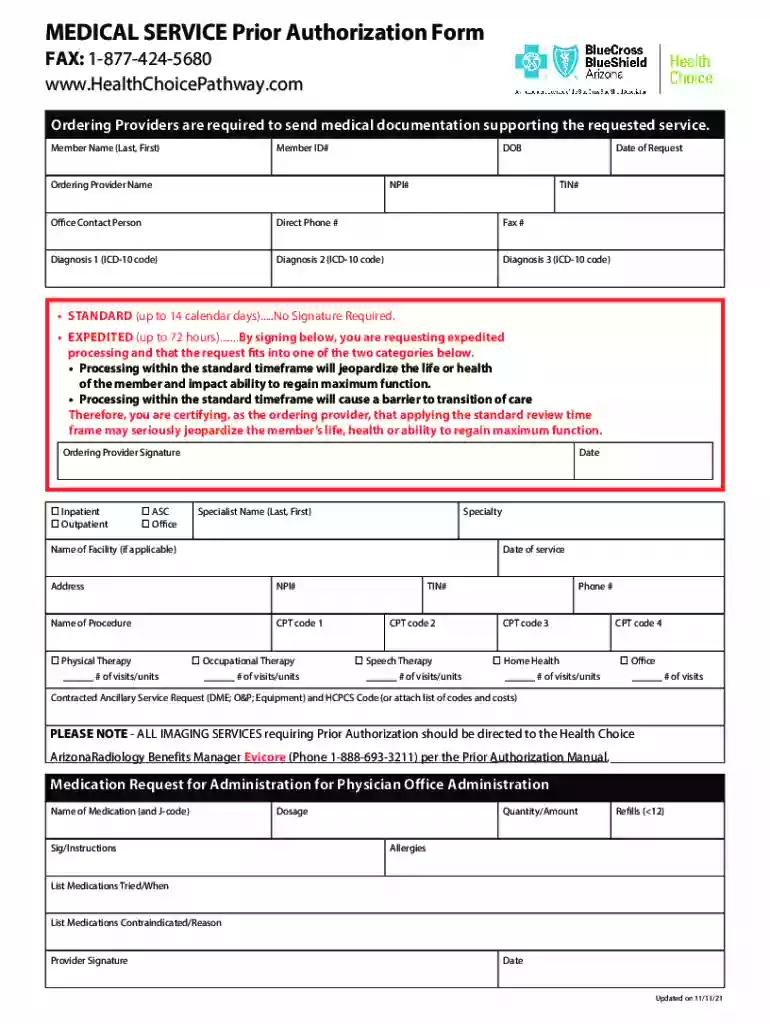 Medical Service Prior Authorization Form Preview on Page 1