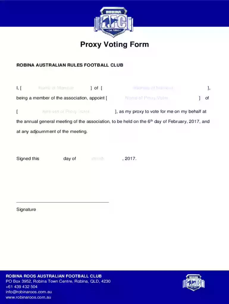 Proxy Voting Form Preview on Page 1