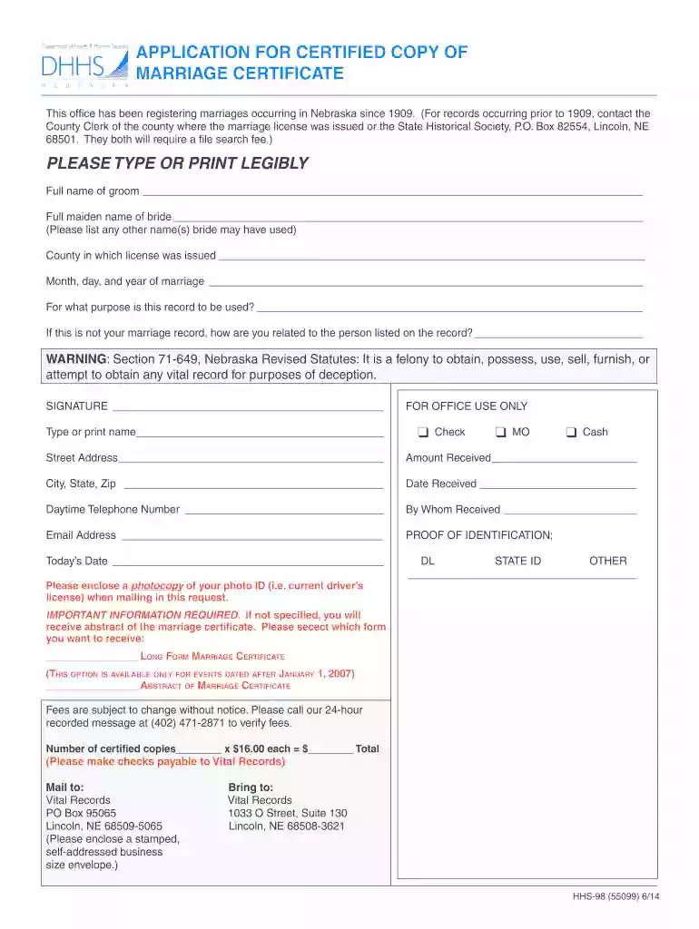 nebraska copy marriage certificate Preview on Page 1