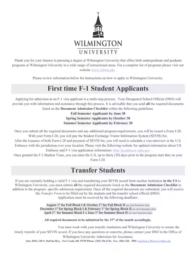 wilmington university affidavit of support Preview on Page 1