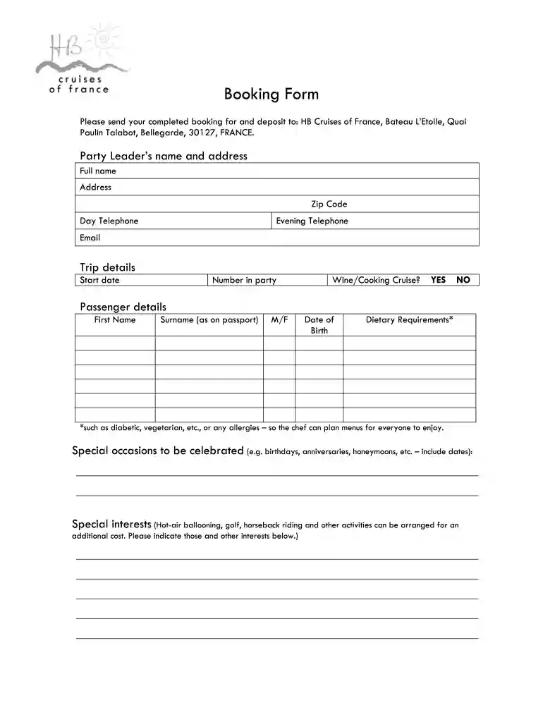 blank booking Preview on Page 1