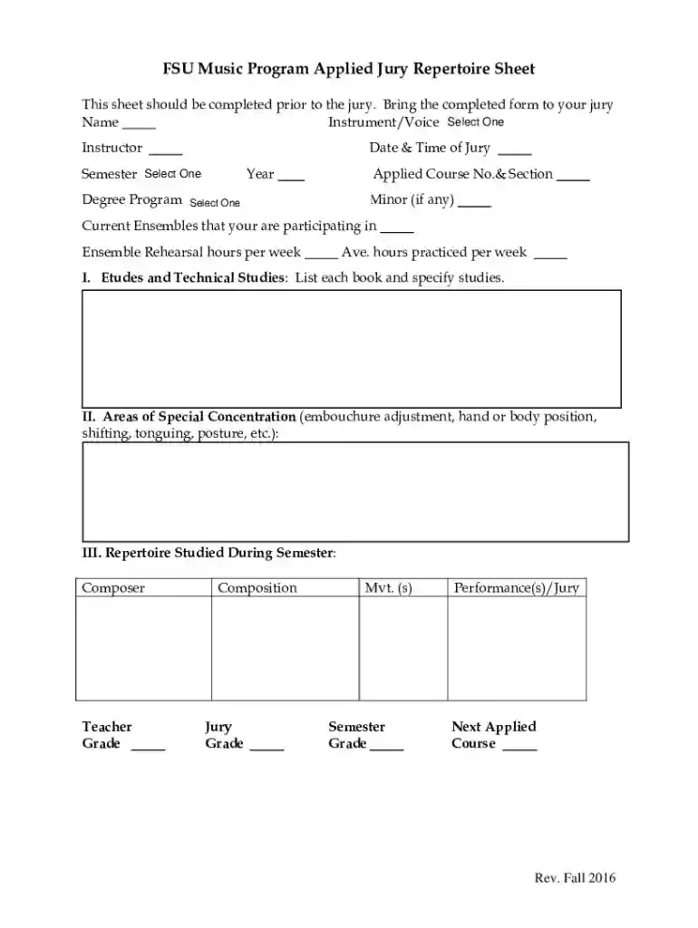 repertoire list example Preview on Page 1