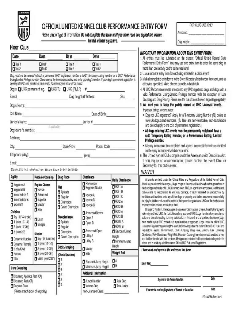 OFFICIAL UNITED KENNEL CLUB JUNIOR ENTRY FORM Armband Number Preview on Page 1
