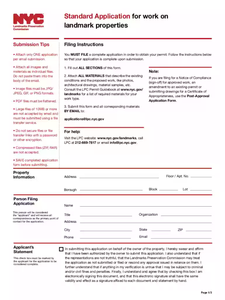 Standard Application Form - NYC.gov Preview on Page 1