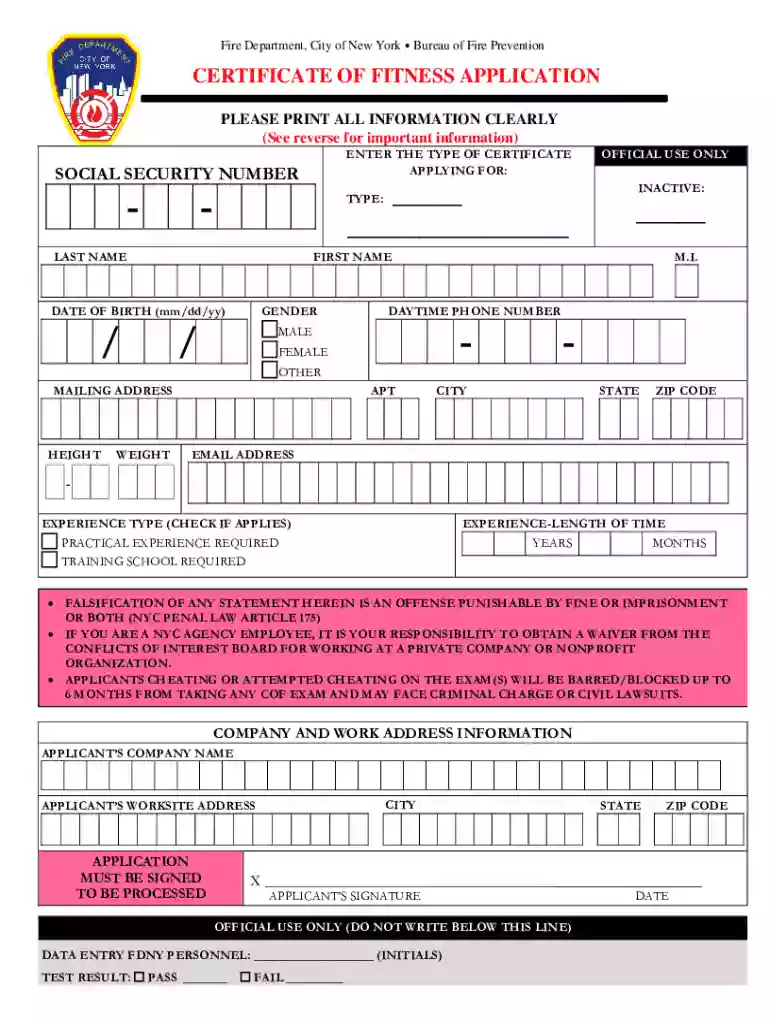 fdny certificate of fitness Preview on Page 1