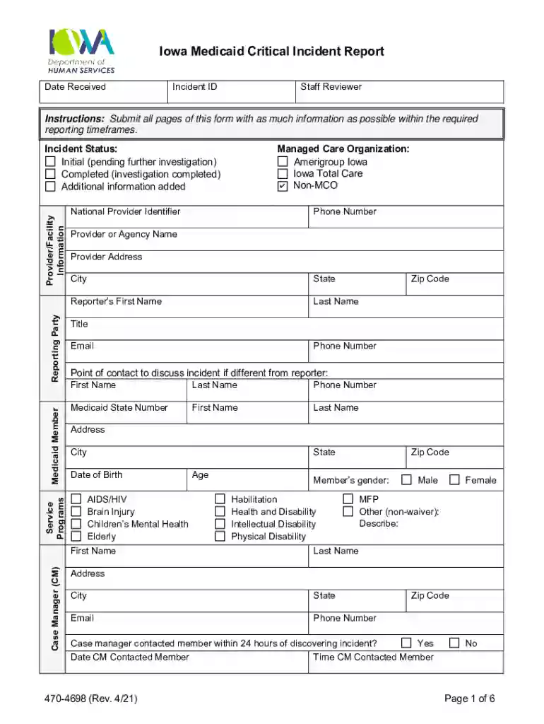 iowa total care critical incident report Preview on Page 1
