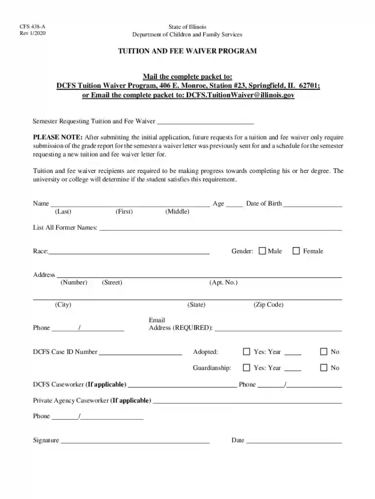 CFS 438-A Tuition Mandatory Fee Waiver Program Application Preview on Page 1