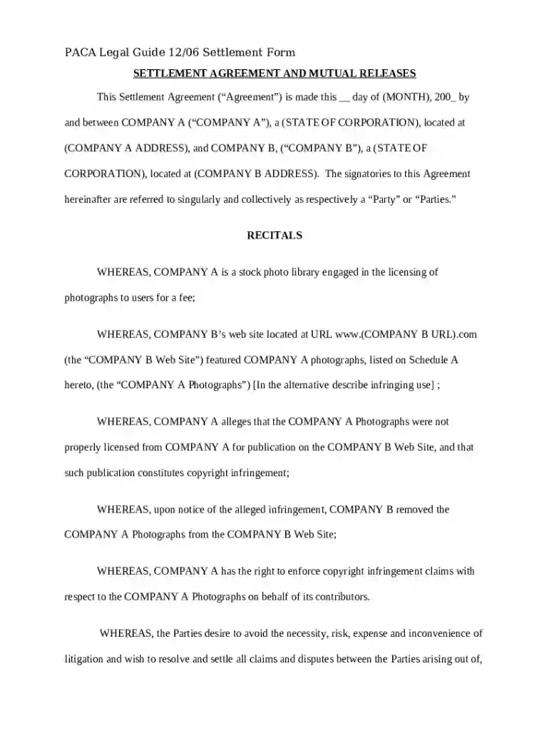 SETTLEMENT AGREEMENT AND MUTUAL RELEASES Preview on Page 1