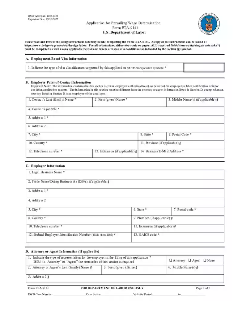 Form ETA-9141 Form ETA-9141 Preview on Page 1