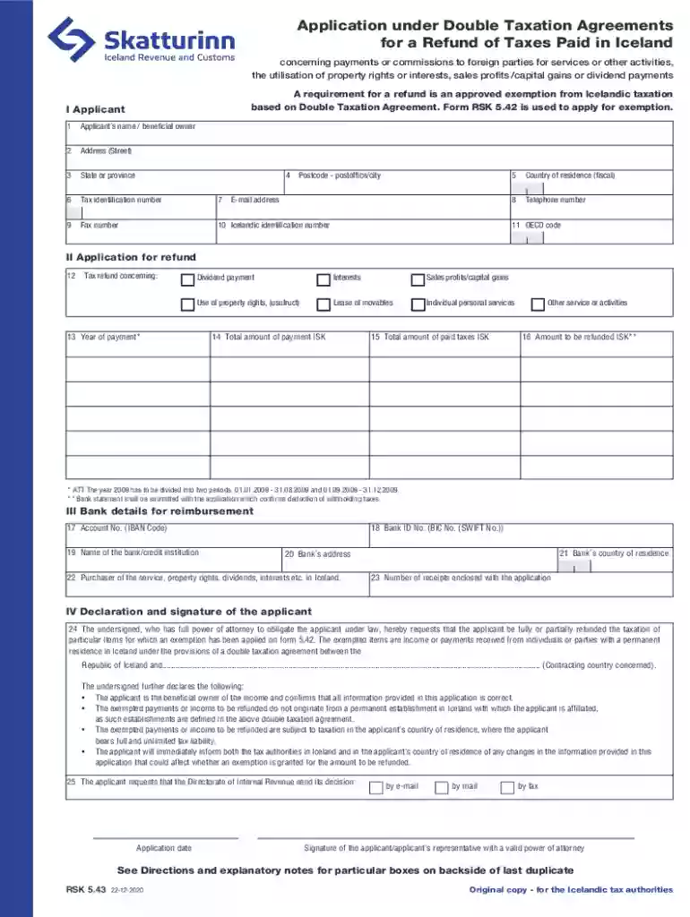Fillable Online rsk application double agreements iceland Preview on Page 1