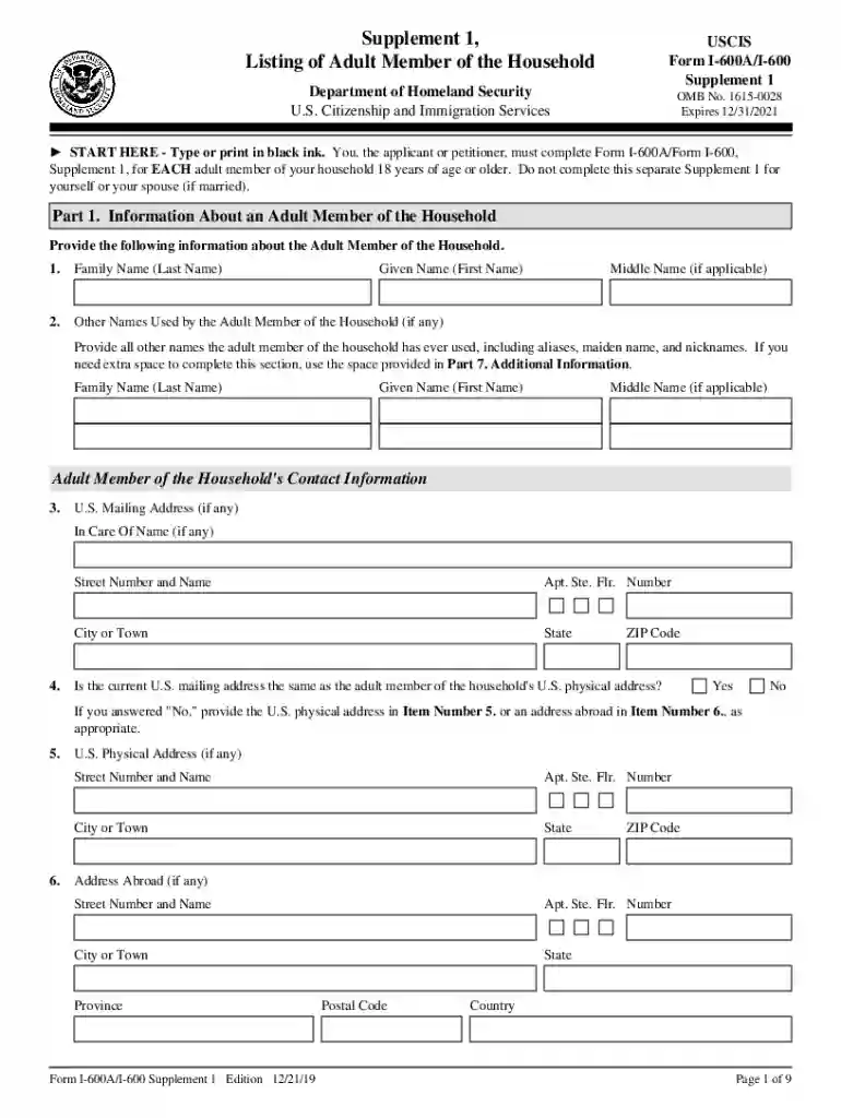 2019 uscis 600a listing Preview on Page 1