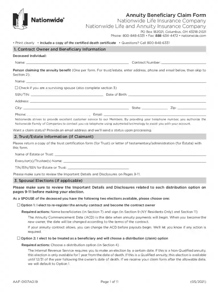 nationwide annuity beneficiary claim form Preview on Page 1