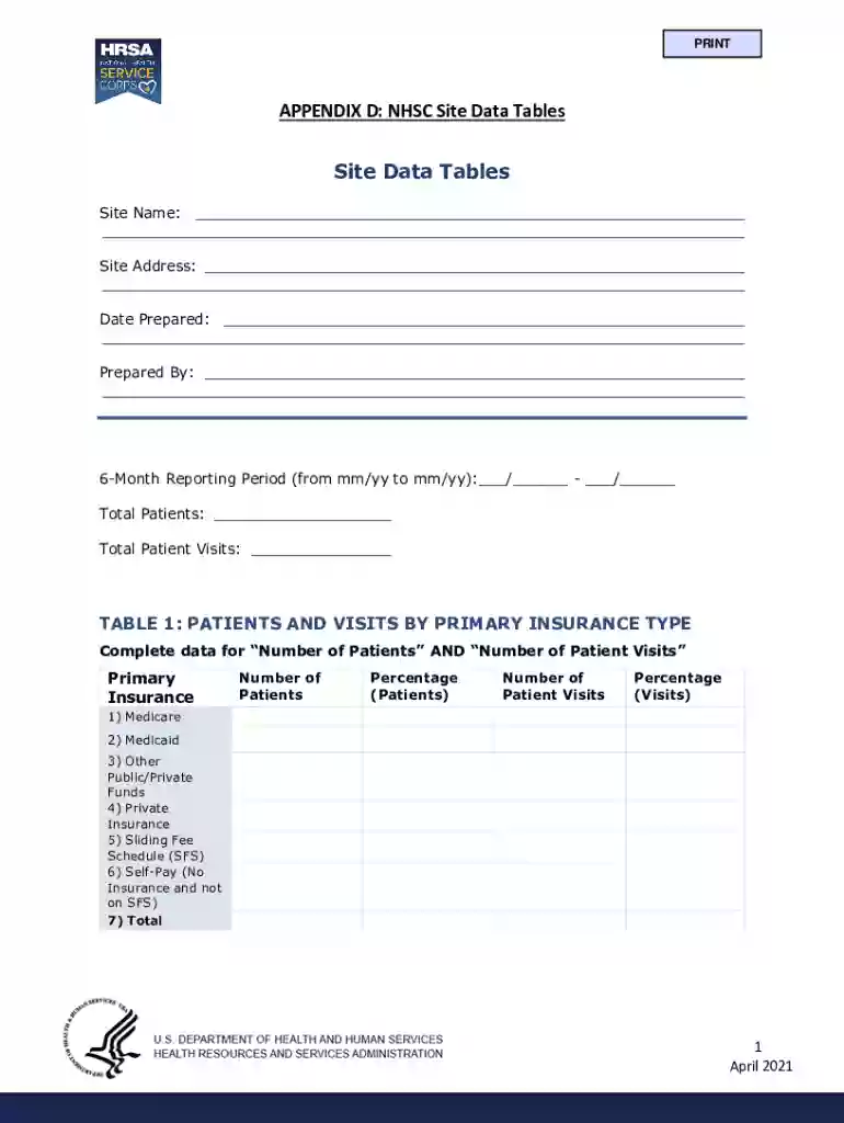 nhsc site data tables Preview on Page 1