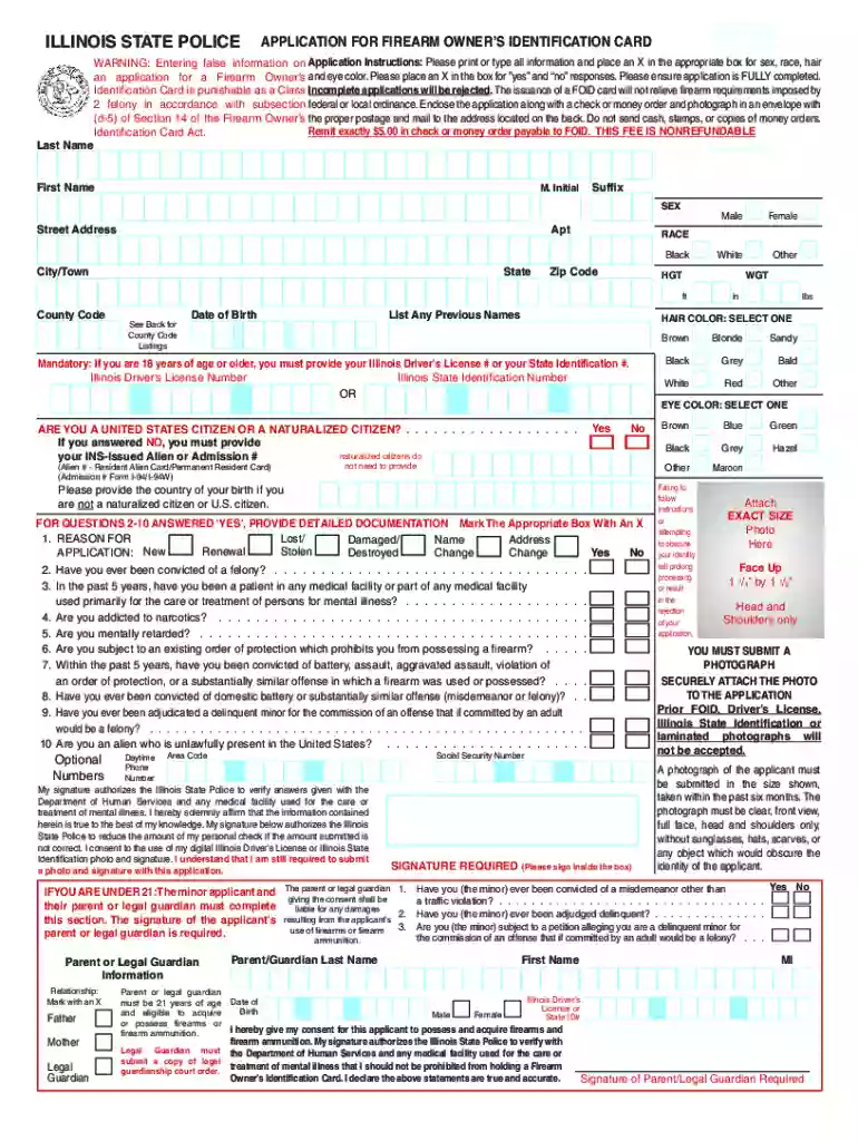 Illinois Firearm Owner s Identification Card Application Preview on Page 1