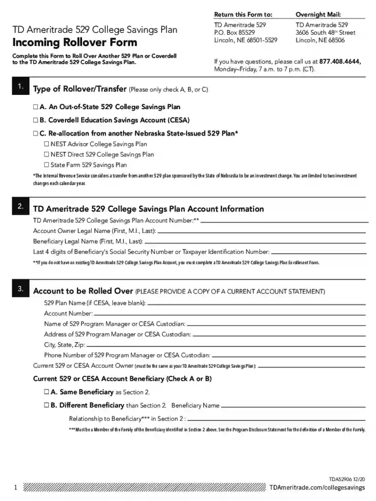 incoming rollover form Preview on Page 1