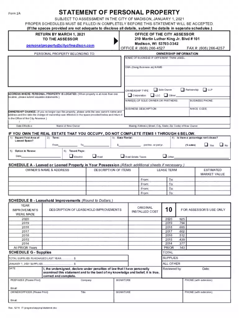Fill In Form 2a Madison Wisconsin - Fill and Sign ... Preview on Page 1