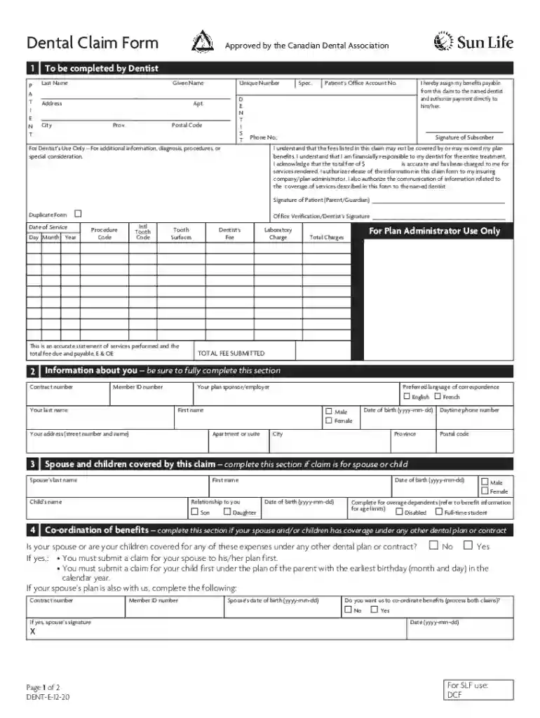 sun life dental claim form Preview on Page 1