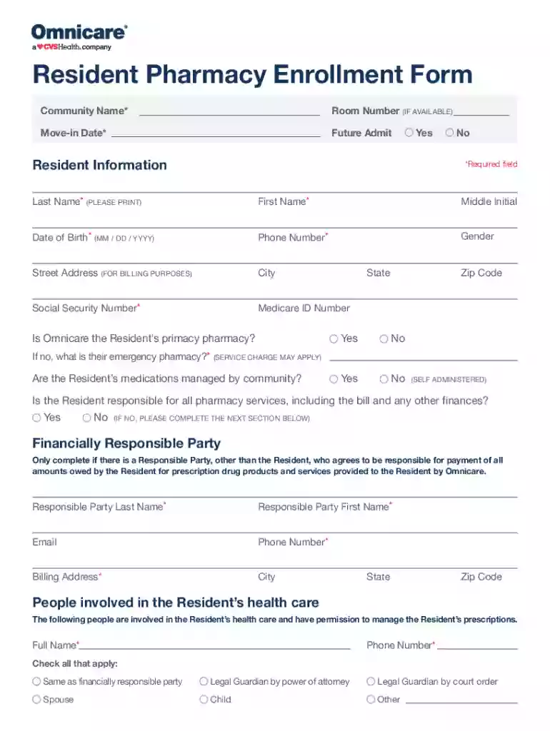 omnicare resident pharmacy enrollment form Preview on Page 1