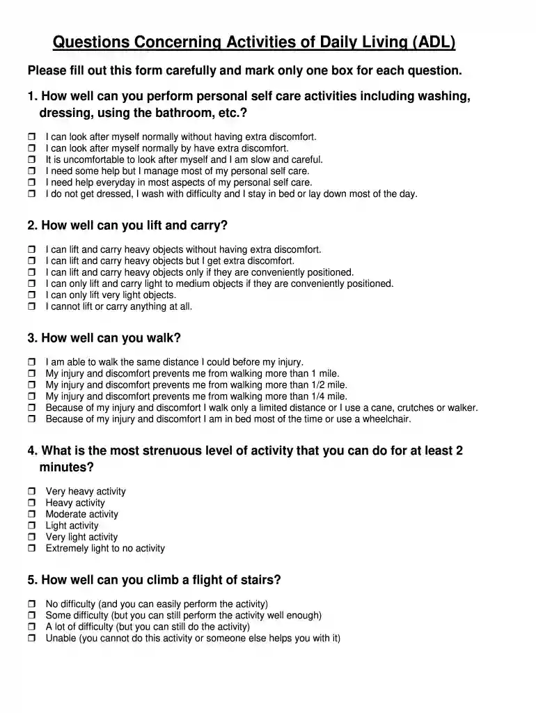adl questions and answers Preview on Page 1