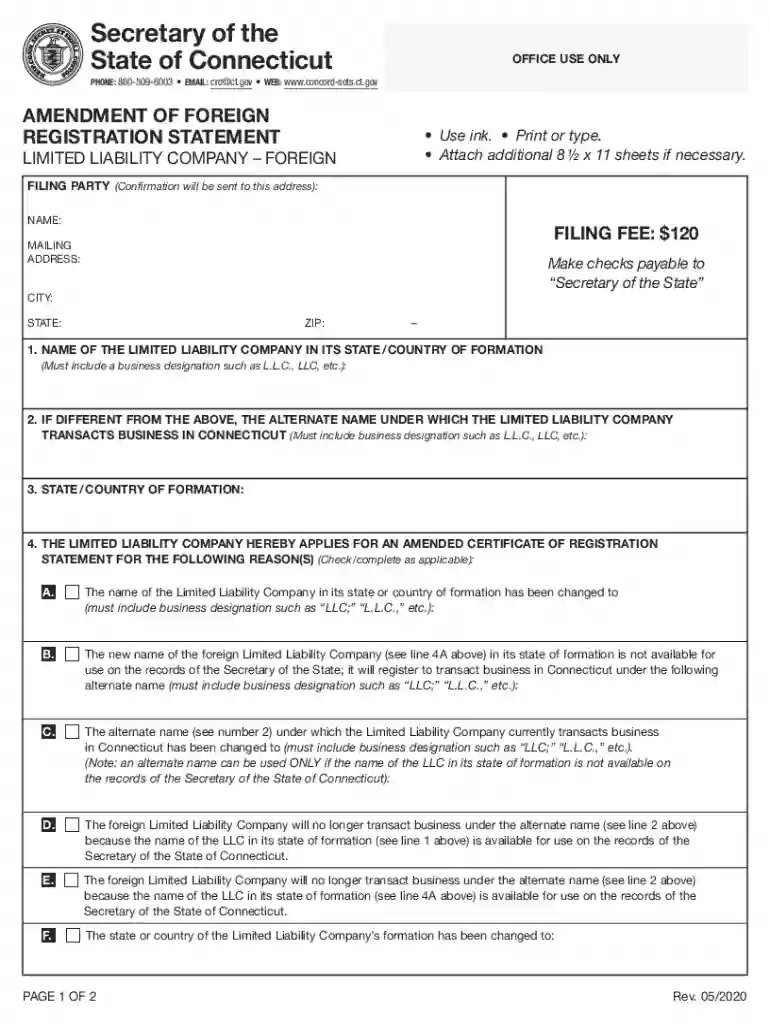 Amendment of Foreign Registration Statement (LLC - Foreign) Preview on Page 1