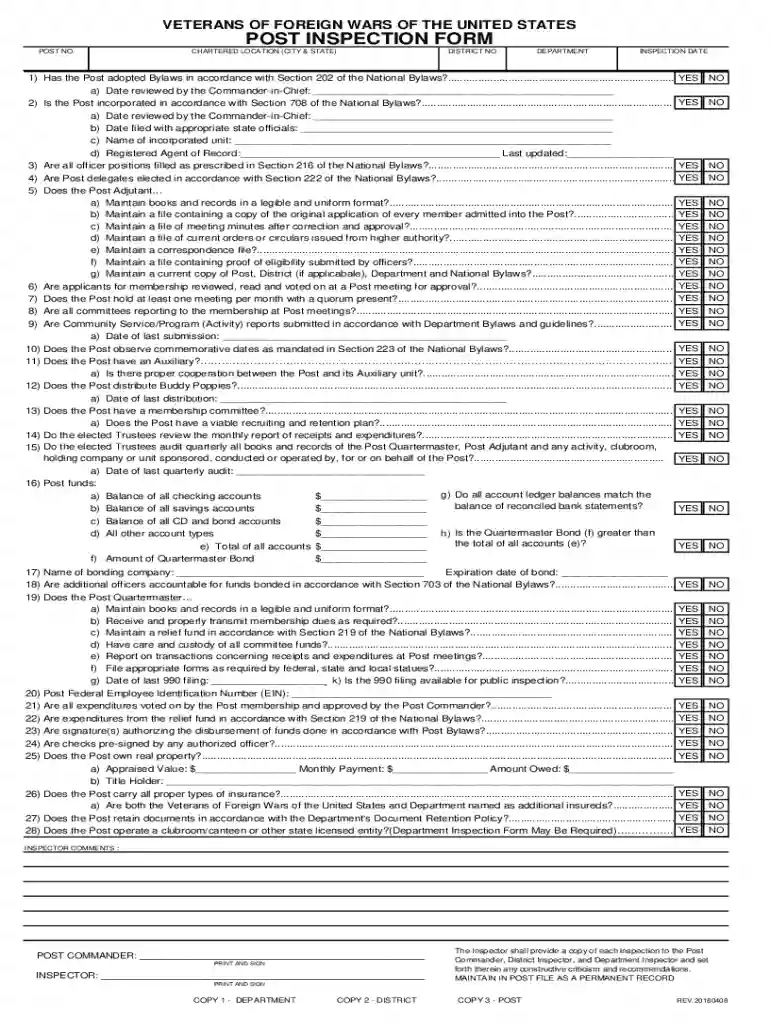 POST INSPECTION FORM Preview on Page 1