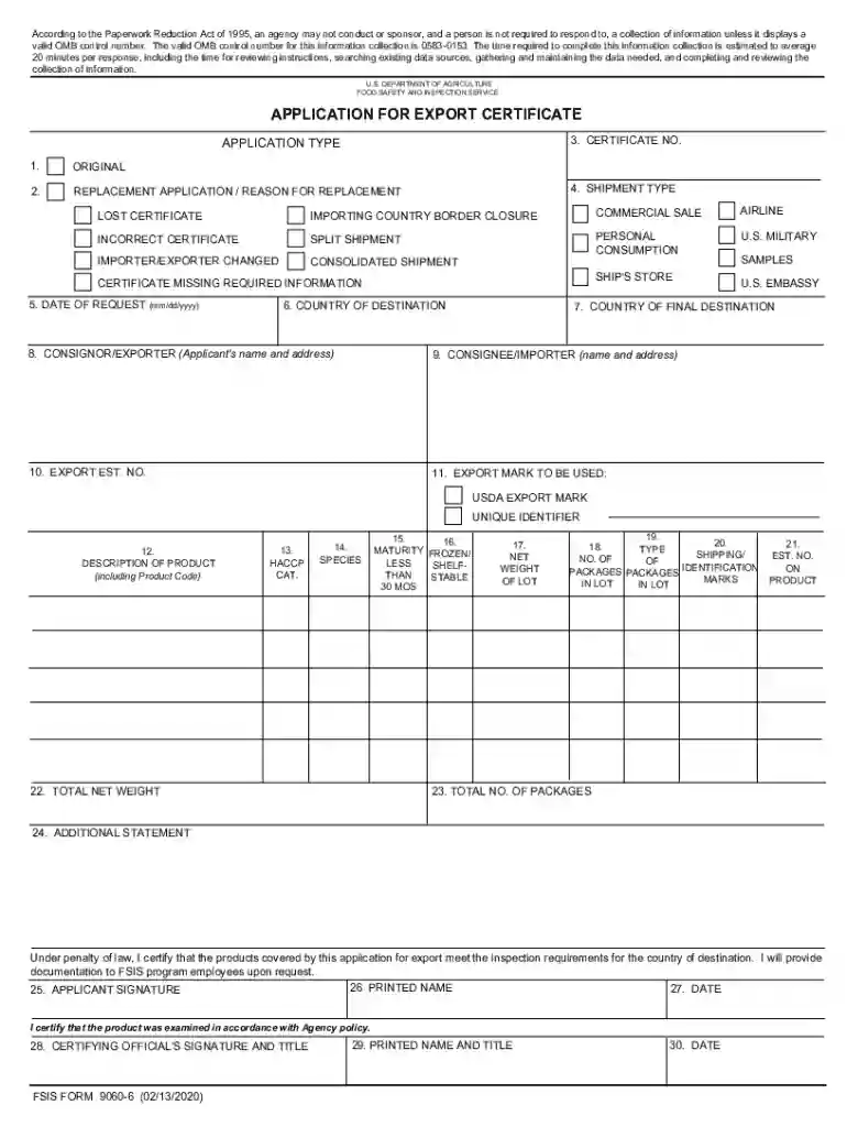application for export certificate Preview on Page 1