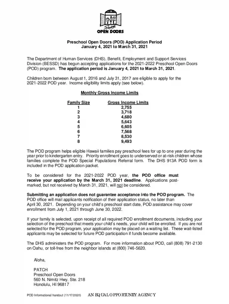 preschool open doors application period Preview on Page 1
