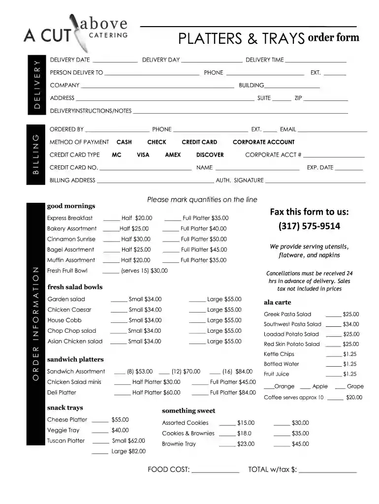 free catering order form template word Preview on Page 1