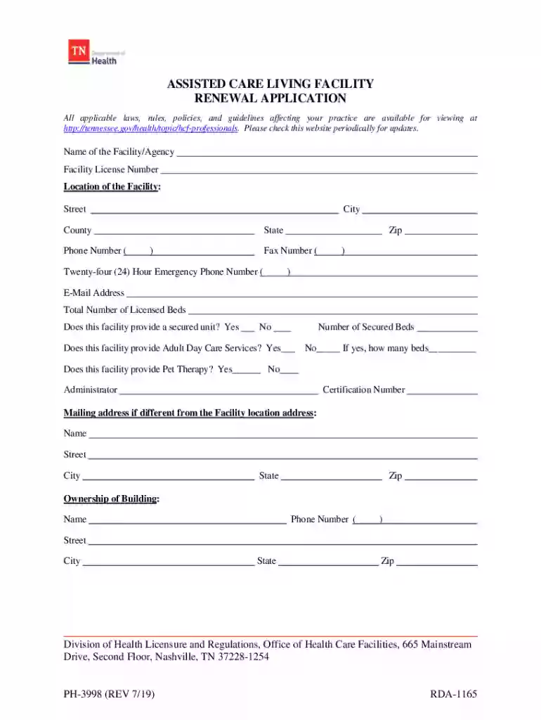 HOME FOR THE AGED ACLF ADMINISTRATOR RENEWAL APPLICATION Preview on Page 1