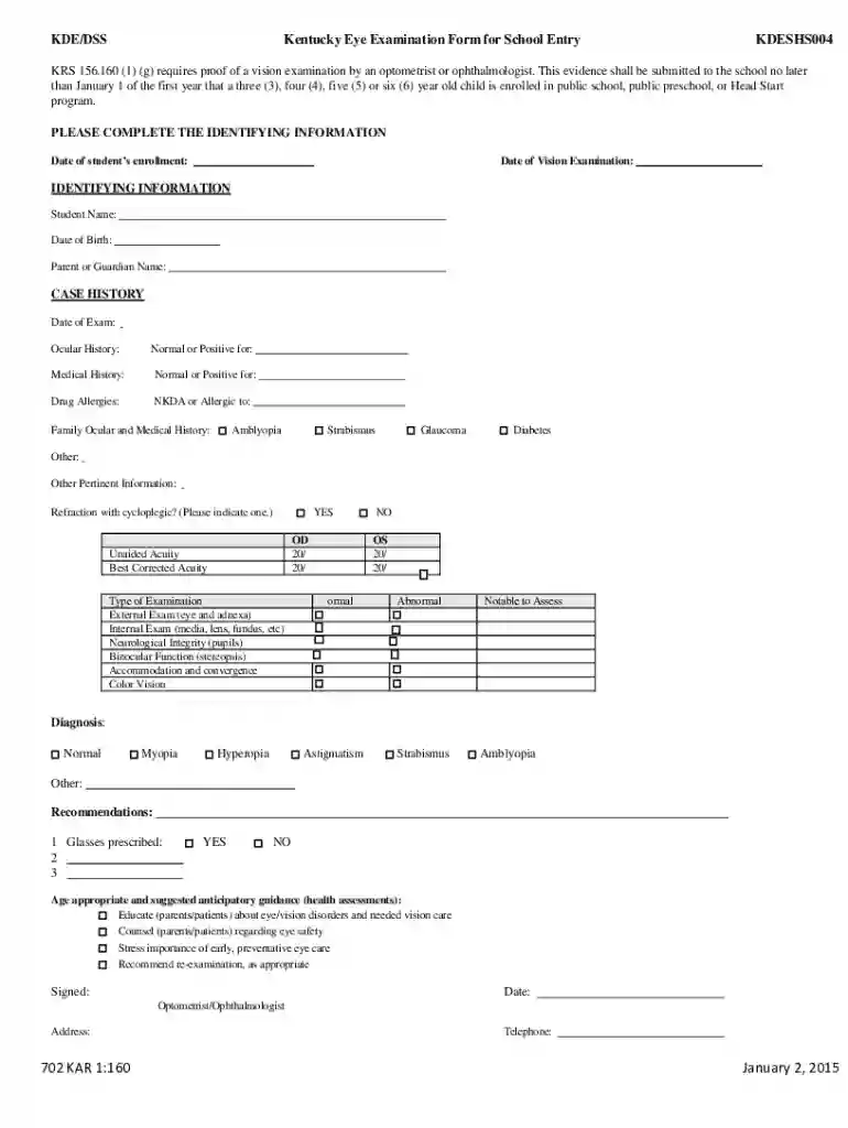 eye exam form Preview on Page 1