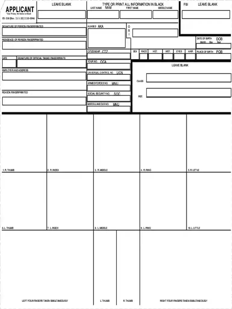 finger print form Preview on Page 1